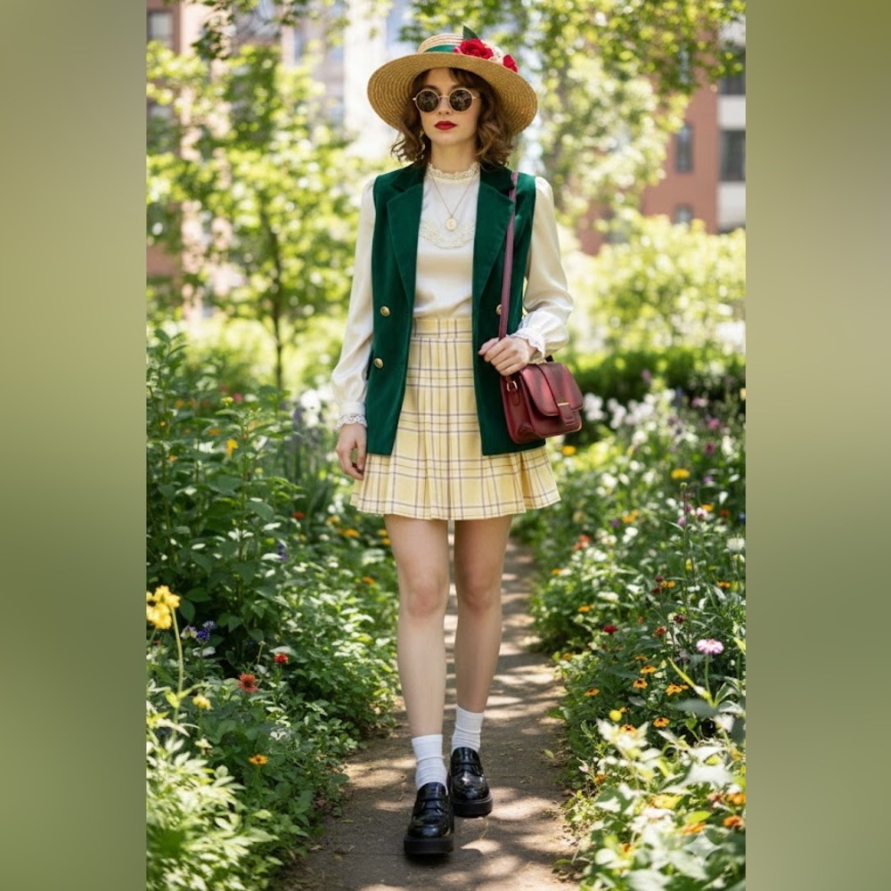 Aritzia Sunday Best Pleated Mini Skirt Yellow Plaid – Size 4